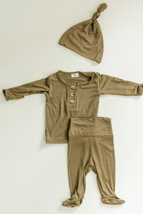 Newborn Boy Outfit Set - Army Green | Baby Boy Coming Home Outfit - Stroller Society