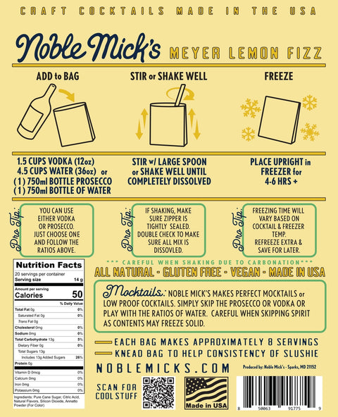 Noble Mick's Frozen Cocktails - Meyer Lemon Fizz