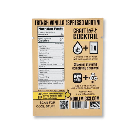 Noble Mick's Single Serve Craft Cocktail - French Vanilla Espresso Martini