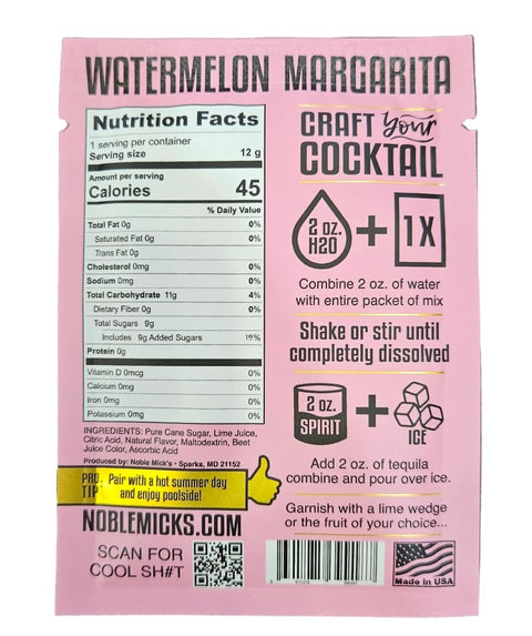 Noble Mick's Single Serve Craft Cocktail - Watermelon Mint Margarita