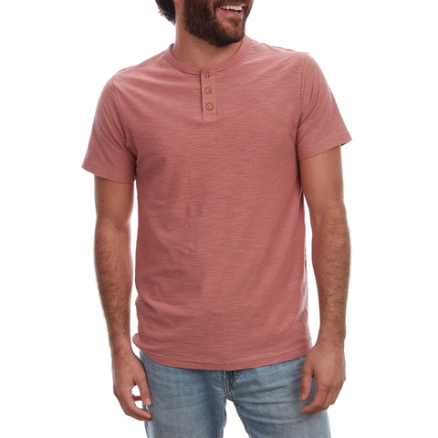 Noel Solid Slub Henley, Dusty Coral