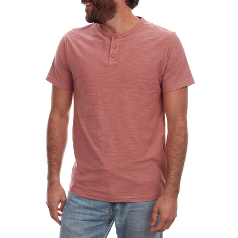 Noel Solid Slub Henley, Dusty Coral