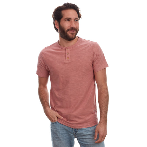 Noel Solid Slub Henley, Dusty Coral