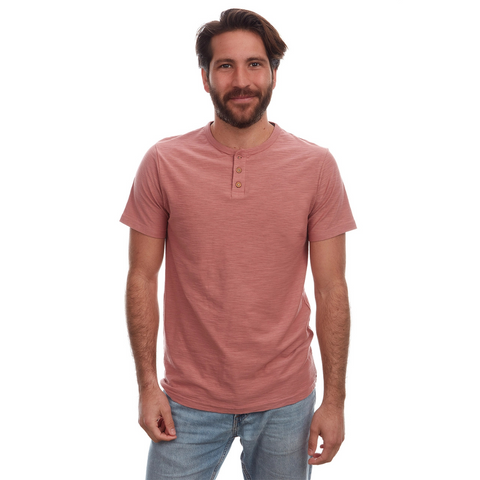 Noel Solid Slub Henley, Dusty Coral