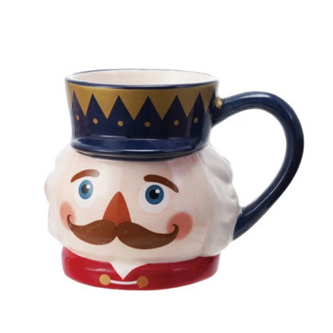 Hand-Painted Nutcracker Head Mug - Blue/Gold