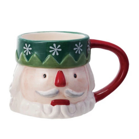 Hand-Painted Nutcracker Head Mug - Green/Red