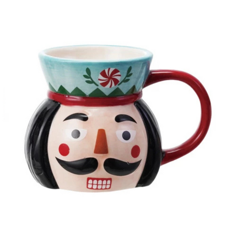 Hand-Painted Nutcracker Head Mug - Light Blue/Red