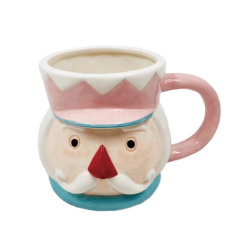 Hand-Painted Nutcracker Head Mug - Pink/White
