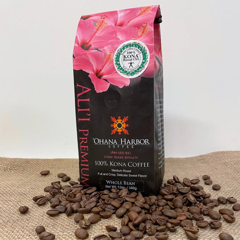 'Ohana Harbor Ali'i Premium 100% Kona Whole Bean Medium Roast Coffee