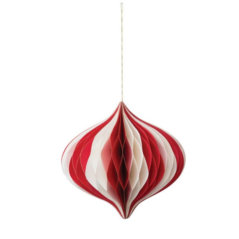 Onion Shaped Paper Folding Honeycomb Ornament w/ Gold Glitter Edge