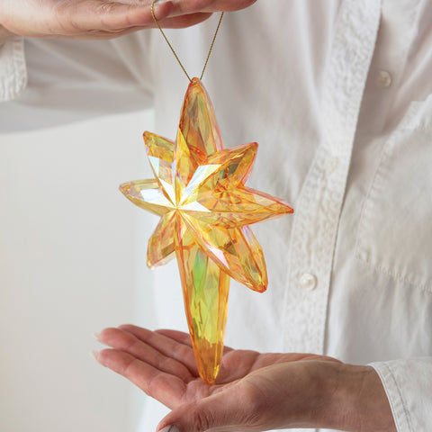 Iridescent Amber Star Of Bethlehem Ornament