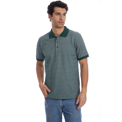 Owen Jacquard Ribbed Polo - Forest