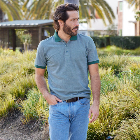 Owen Jacquard Ribbed Polo - Forest