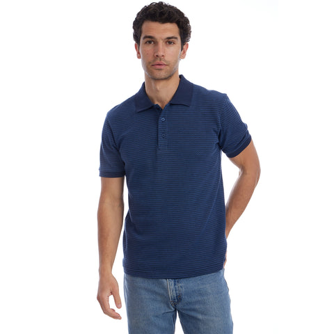 Owen Jacquard Ribbed Polo - Navy