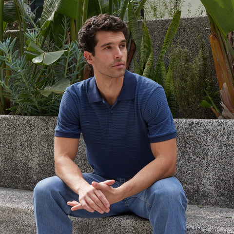 Owen Jacquard Ribbed Polo - Navy