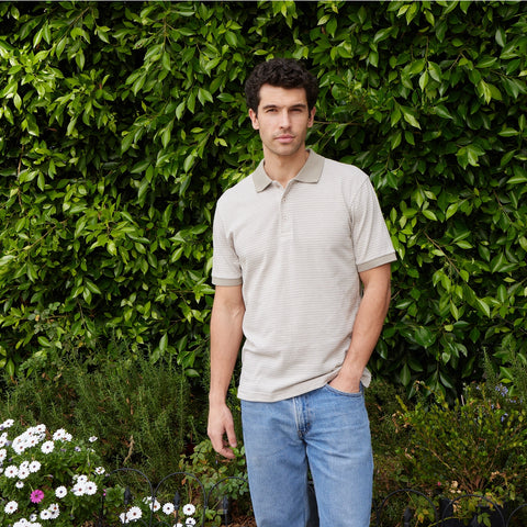 Owen Jacquard Ribbed Polo - Tan
