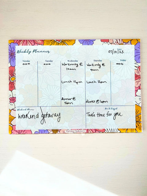 Petals & Plan Weekly Planner, 11 x 8.5, Light Blue and White