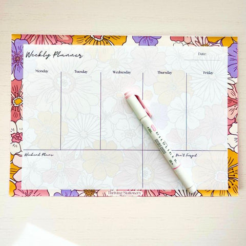 Petals & Plan Weekly Planner, 11 x 8.5, Light Blue and White