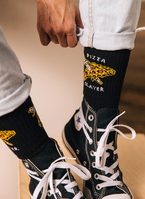 Pizza Slayer Comfy Crew Socks by Pyknic