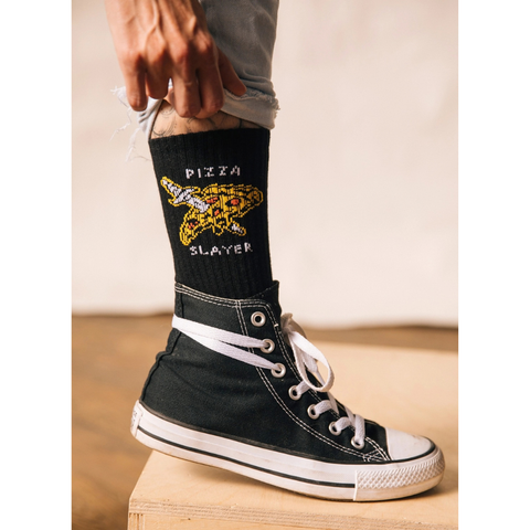 Pizza Slayer Comfy Crew Socks by Pyknic