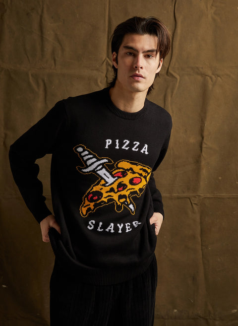 Pizza Slayer Knit Sweater by Pyknic