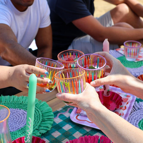 Rainbow Striped Glass Low Tumbler