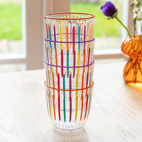 Rainbow Striped Glass Low Tumbler