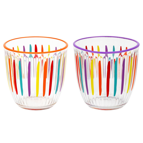 Rainbow Striped Glass Low Tumbler