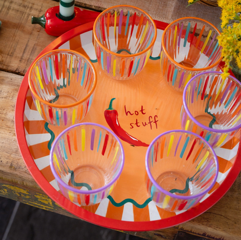Rainbow Striped Glass Low Tumbler