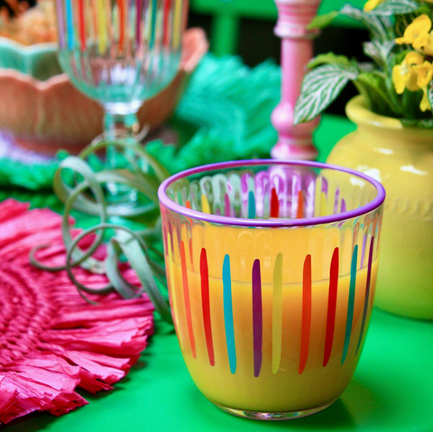 Rainbow Striped Glass Low Tumbler