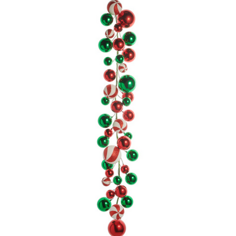 Red, Green and Peppermint Ball Garland, 4'