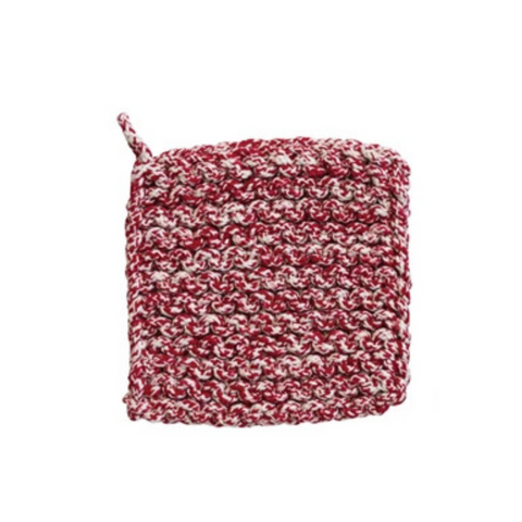 Red + White Melange Cotton Crocheted Pot Holder