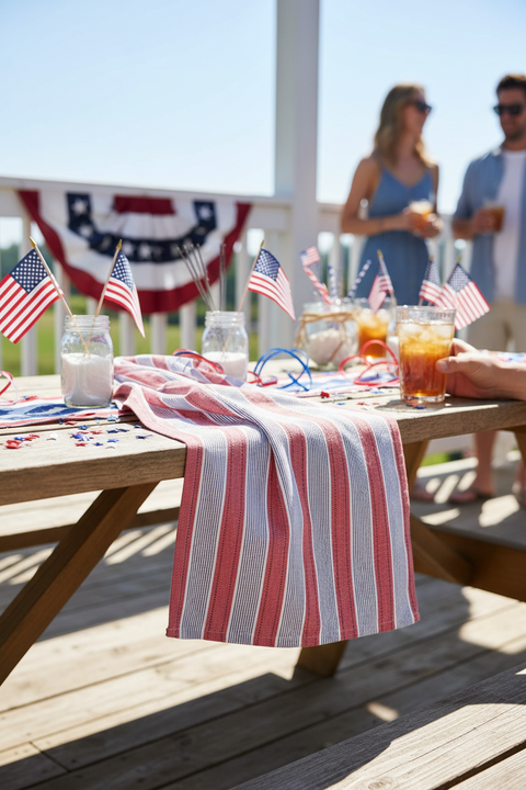 Red, White, + Blue Stripes Tea Towel