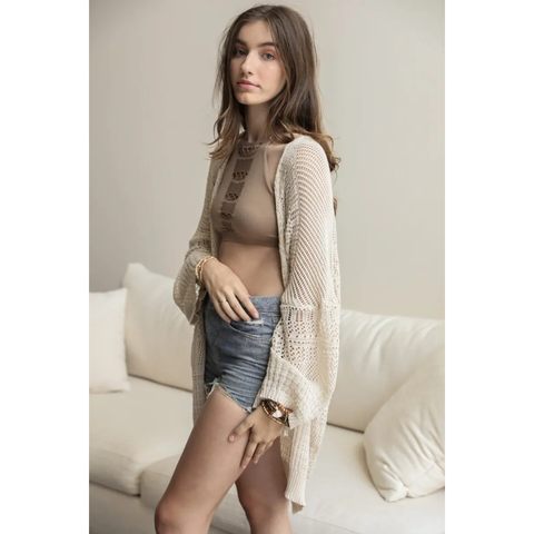 Relaxed Fit Net Cardigan - Cream