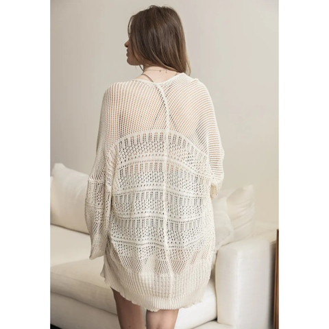Relaxed Fit Net Cardigan - Cream