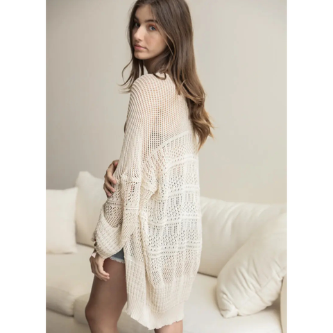 Relaxed Fit Net Cardigan - Cream