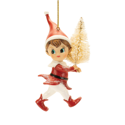 Retro Elf With Tree Ornament
