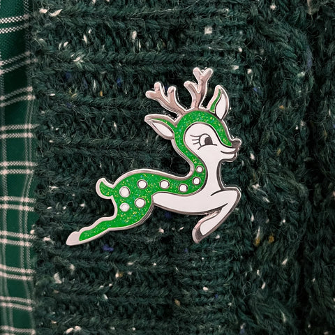 Retro Reindeer Enamel Pin, Green