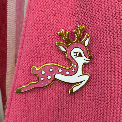 Retro Reindeer Enamel Pin, Pink