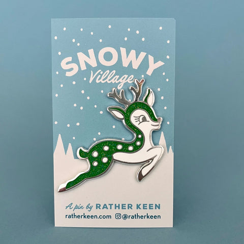 Retro Reindeer Enamel Pin, Green