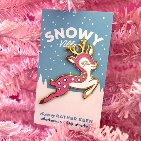 Retro Reindeer Enamel Pin, Pink