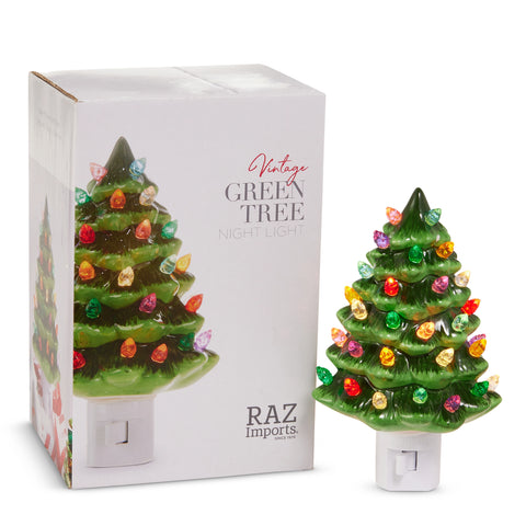Retro Style Ceramic Tree Night Light - Green