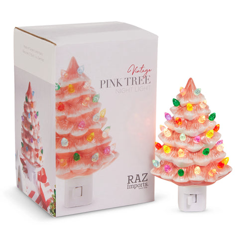 Retro Style Ceramic Tree Night Light - Pink
