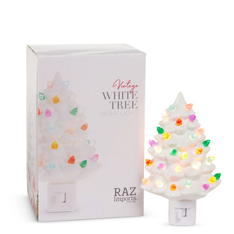 Retro Style Ceramic Tree Night Light - White