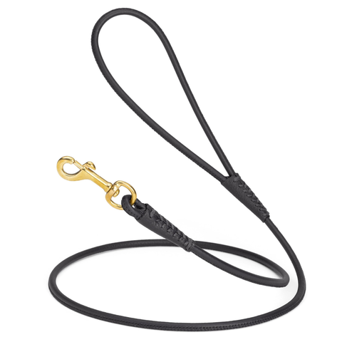 Rolled Leather Leash 6' x 1/2" - Black