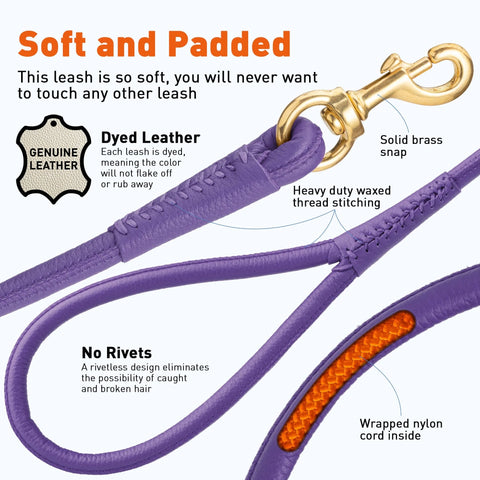 Rolled Leather Leash 6' x 1/2" - Dark Brown