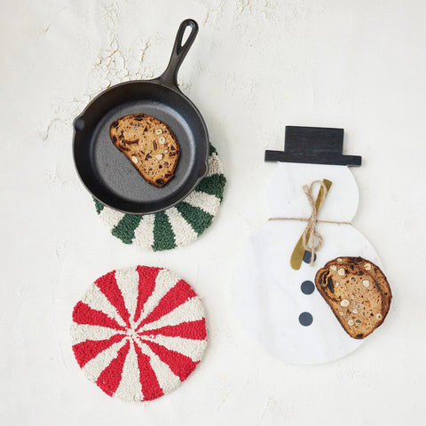 Round Candy Striped Trivet - Green & Cream