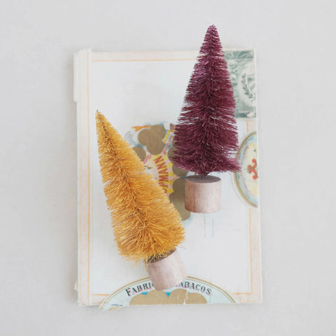 Set of 2 Bottle Brush Trees in Bag, Natural + Burgundy