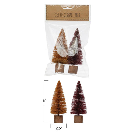 Set of 2 Bottle Brush Trees in Bag, Natural + Burgundy