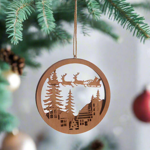 Santa Flying In His Sleigh Layered Ornament